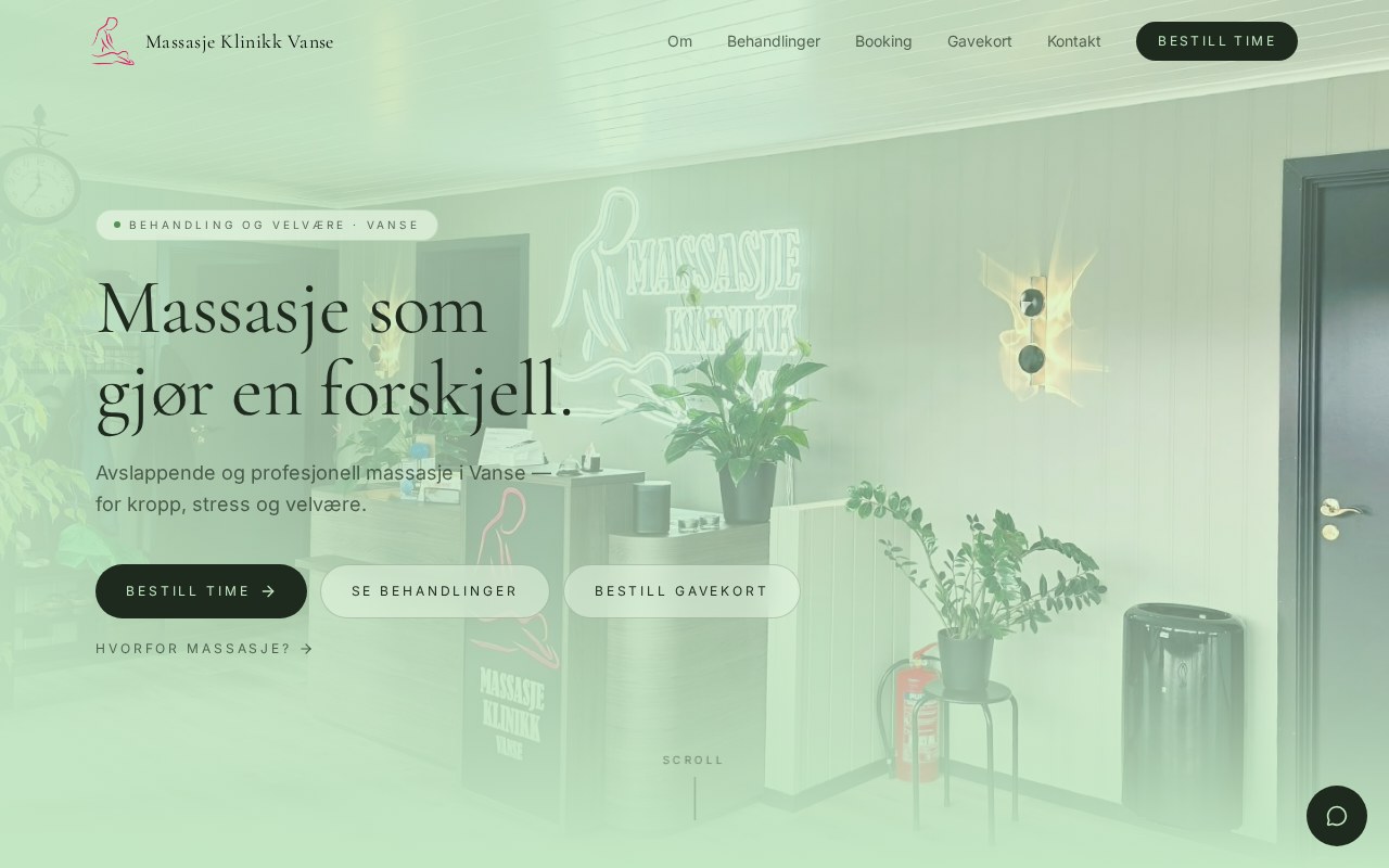 Nettside for Massasjeklinikk Vanse
